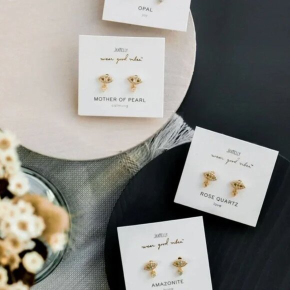 NEW Jax Kelly Green Amazonite Evil Eye Drop Earrings Hope Stone Hypoallergenic - Picture 8 of 8